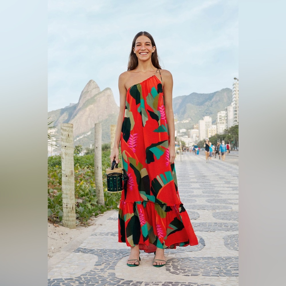 🥭Farm Rio Red Heliconia Maxi Dress